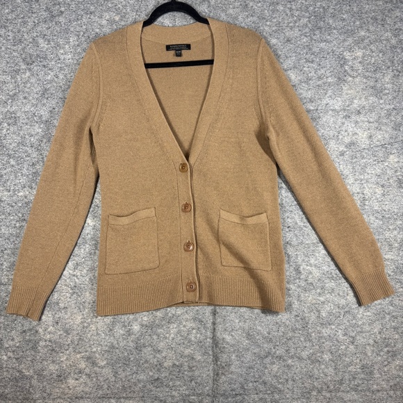 Banana Republic Camel Wool Cashmere Cardigan Size M Button Front Minimalist - Picture 2 of 15